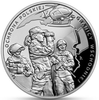 Rewers monety srebrnej 10-złotowej w temacie "Ochrona polskiej granicy wschodniej"